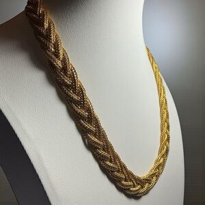 Vintage Napier Gold Tone Braided Chain Necklace, Woven Rope Design, Signed